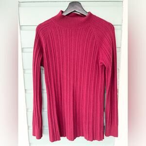 J brand 100% cashmere sweater ribbed pullover mock neck maroon burgundy winter